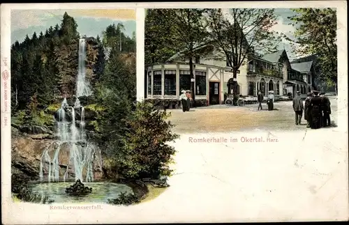 Litho Oker Goslar am Harz, Romkerhalle mit Romkerwasserfall