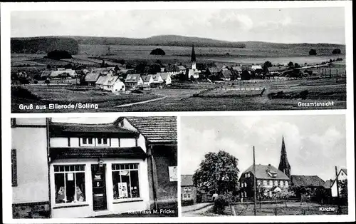 Ak Ellierode Hardegsen in Niedersachsen, Panorama, Kaufhaus M. Fricke, Kirche