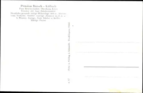 Ak Kühlbach im Oberbergischen Land, Pension Bursch, Innen und Außen