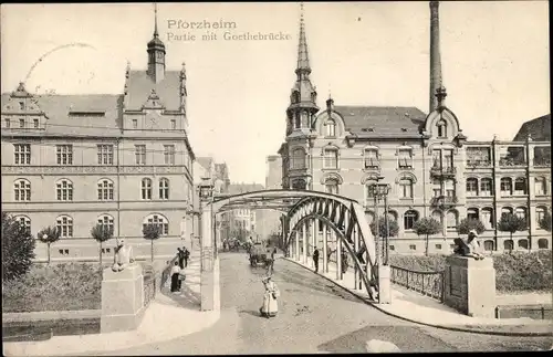 Ak Pforzheim im Schwarzwald, Partie mit Goethebrücke