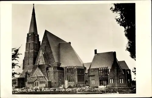 Ak Andijk Medemblik Nordholland Niederlande, Geref. Kerk en Pastorie