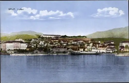 Ak Lučac Split Spalato Kroatien, Blick auf Häuser am Ufer