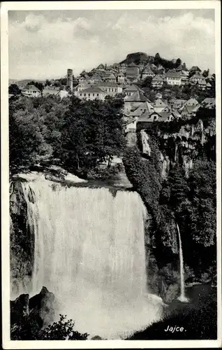 Ak Jajce Bosnien Herzegowina, Wasserfall, Häuser