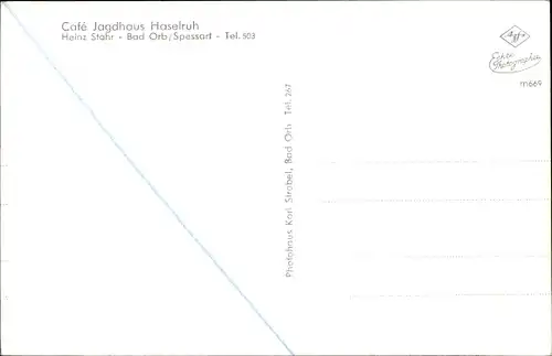 Ak Bad Orb in Hessen, Cafe Jagdhaus Haselruh, Inh. Heinz Stahr