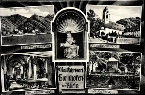 Ak Bornhofen am Rhein, Wallfahrtskirche, Pilgerplatz, Feindliche Brüder
