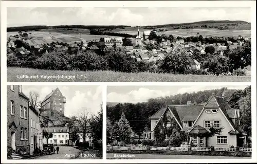 Ak Katzenelnbogen im Rhein Lahn Kreis, Panorama, Partie mit Schloss, Sanatorium