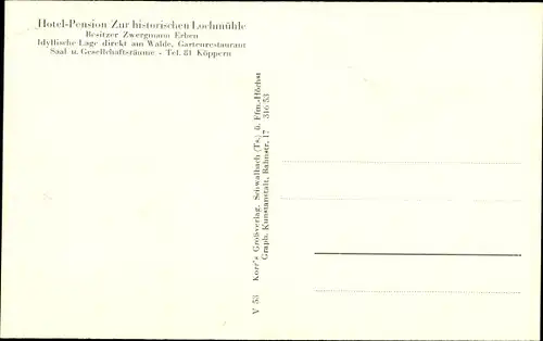 Ak Köppern Friedrichsdorf Taunus, Pension Lochmühle