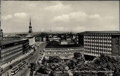 Ak Dortmund im Ruhrgebiet, Nord-Süd-Achse mit VEW-Haus und Reinoldikirche