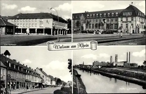 Ak Walsum Duisburg im Ruhrgebiet, Rathaus, Am Schwan, Hafen und Schacht