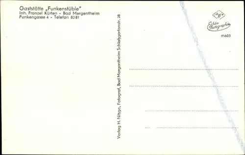 Ak Bad Mergentheim in Tauberfranken, Gaststätte Funkenstüble, Inh. Franzel Kürten, Funkengasse 4