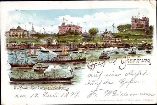 Litho Hamburg St Pauli, Landungsbrücken