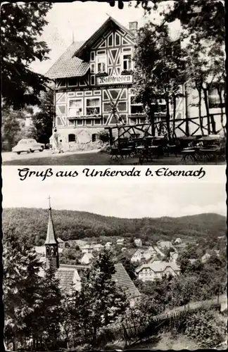 Ak Unkeroda in Thüringen, Panorama vom Ort, Gasthaus Waldfrieden, Außenansicht