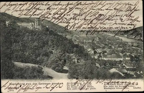 Ak Heidelberg am Neckar, Ort v. d. Terrasse gesehen, Schloss
