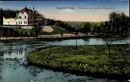 Ak Saarbrücken im Saarland, Forsthaus am Deutsch Mühlenweiher