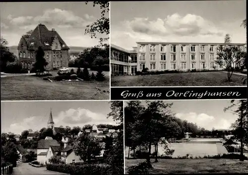 Ak Oerlinghausen im Kreis Lippe, Teilansicht, Freibad, Gebäude
