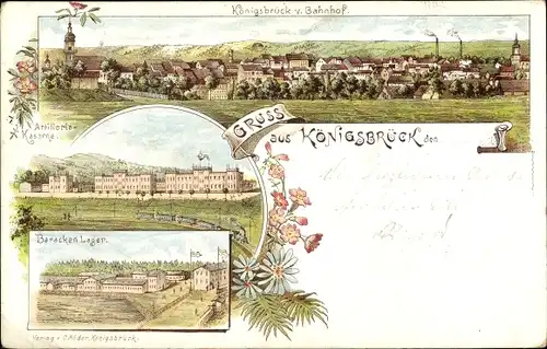 Litho Königsbrück in der Oberlausitz, Truppenübungsplatz, Artilleriekaserne, Barackenlager