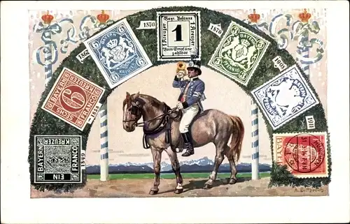 Ganzsachen Briefmarken Ak König Ludwig III. von Bayern, Postillon