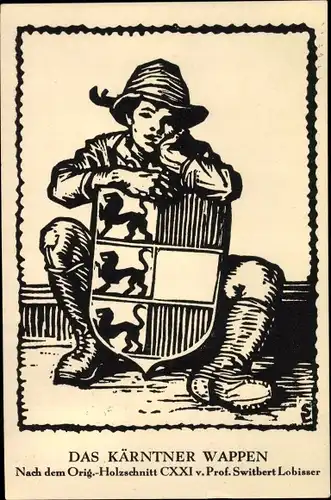 Künstler Wappen Ak Lobisser, Switbert, Kärnten in Österreich, Holzschnitt