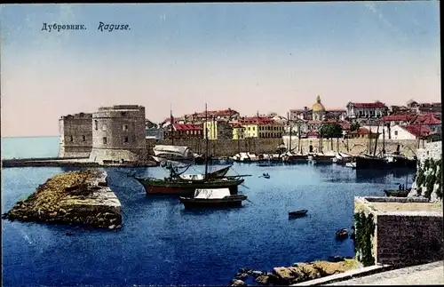 Ak Ragusa Dubrovnik Kroatien, Blick auf die Stadt und den Hafen