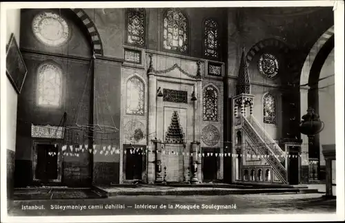Ak Konstantinopel Istanbul Türkei, Interieur de la Mosquee Souleymanie