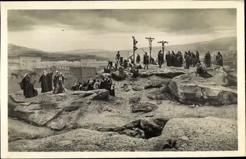 Ak Einsiedeln Kanton Schwyz, Panorama Kreuzigung Christi, Kreuzigungsgruppe