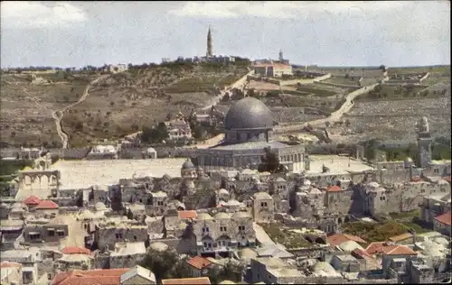 Ak Jerusalem Israel, Tempelplatz mit Felsenmoschee, Dahinter Ölberg