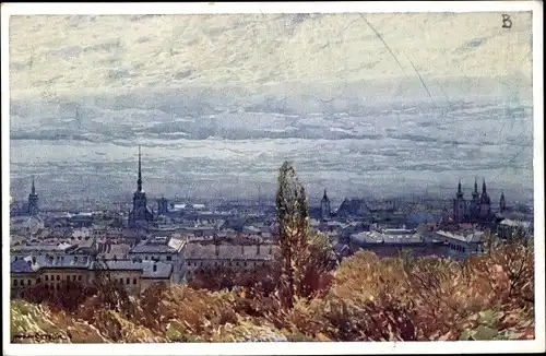 Künstler Ak Brno Brünn Südmähren, Totalansicht der Ortschaft vom Spielberg