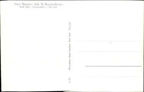 Ak Bad Orb in Hessen, Haus Marina, Inh. M. Harnischfeger, Lindenallee