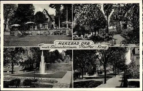 Ak Bad Orb im Spessart, Sanatorium Pfeiffer Krug, Sprudel, Liegewiese, Anlagen