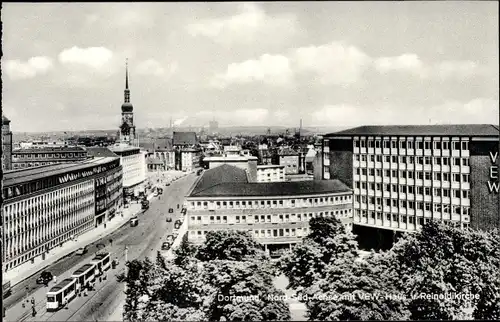 Ak Dortmund im Ruhrgebiet, Nord-Süd-Achse mit VEW-Haus und Reinoldikirche