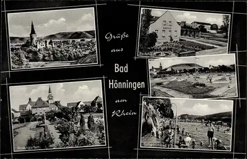 Ak Bad Hönningen am Rhein, Schwimmbad, Golfplatz, Badehaus, Schloss, Rosengarten