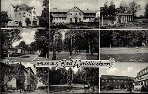 Ak Bad Waldliesborn Lippstadt in Westfalen, Tennisplatz, Kreiskinderheim, Kurpark, Haus Carola