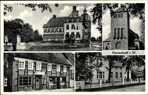 Ak Hovestadt Lippetal in Westfalen, Kirche, Erholungsheim, Schloss, Gasthof Krippendorf