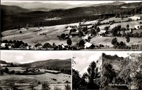 Ak Asbach Viechtach im Bayerischen Wald Niederbayern, Panorama, Ruine Neunussberg