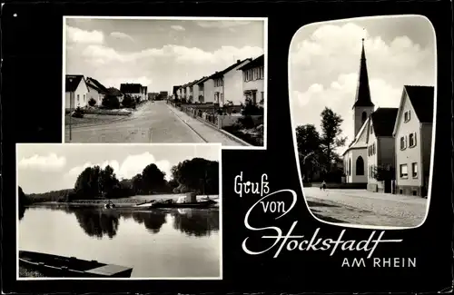 Ak Stockstadt am Rhein Hessen, Kirche, Ort, Rhein