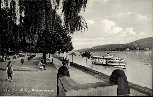 Ak Niederbreisig Bad Breisig am Rhein, Rheinpromenade, Salondampfer