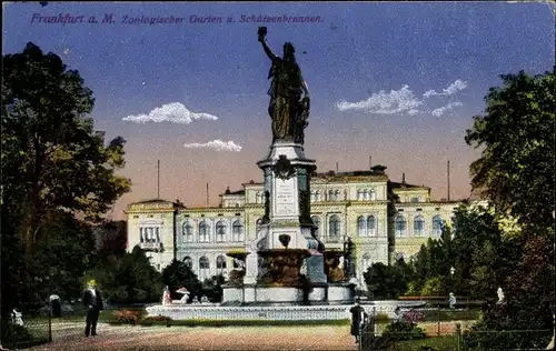 Ak Frankfurt am Main, Zoologischer Garten und Schützenbrunnen