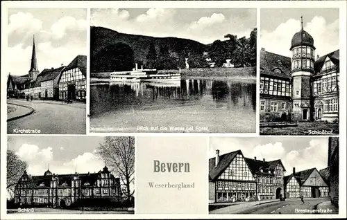 Ak Bevern im Weserbergland, Schloss, Schlosshof, Straßenansichten, Dampfer