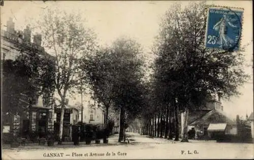 Ak Gannat Allier, Place et Avenue de la Gare, Hotel