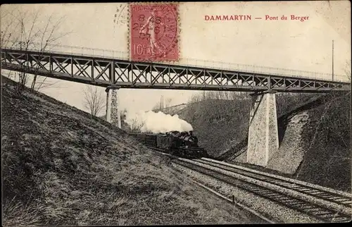 Ak Dammartin Seine et Marne, Pont du Berger, französische Eisenbahn, Dampflok