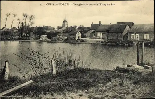 Ak Cussy les Forges Yonne, Vue generale, prise de l'Etang du Bas