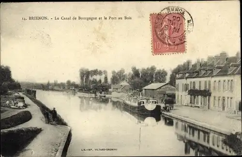 Ak Brienon Yonne, Le Canal de Bourgogne et le Port au Bois