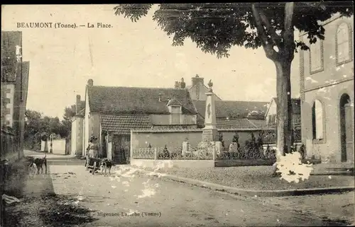 Ak Beaumont Yonne, La Place, Denkmal