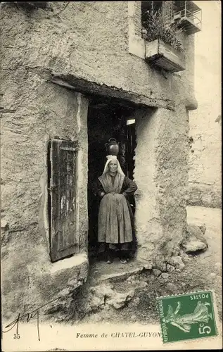 Ak Châtel Guyon Puy de Dôme, Frau in Tracht, Auvergne