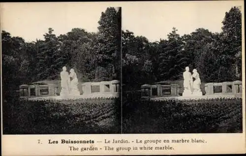 Stereo Ak Lisieux Calvados, Les Buissonnets, Le Jardin, Le groupe en marbre blanc