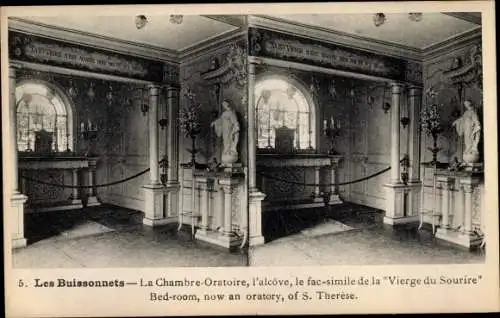 Stereo Ak Lisieux Calvados, Les Buissonnets, La Chambre Oratoire, Vierge du Sourire, S. Therese