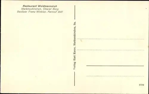 Ak Markneukirchen im Vogtland, Restaurant Weidmannsruh, Oberer Berg