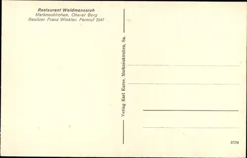 Ak Markneukirchen im Vogtland, Restaurant Weidmannsruh, Oberer Berg