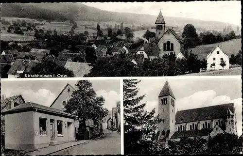 Ak Kirschhausen im Odenwald Heppenheim an der Bergstraße Hessen, Gesamtansicht, Kirche
