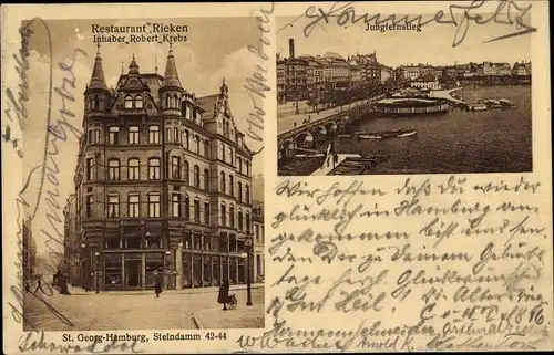 Ak Hamburg Mitte St. Georg, Restaurant Rieken, Inh. Robert Krebs, Steindamm 42, Jungfernstieg